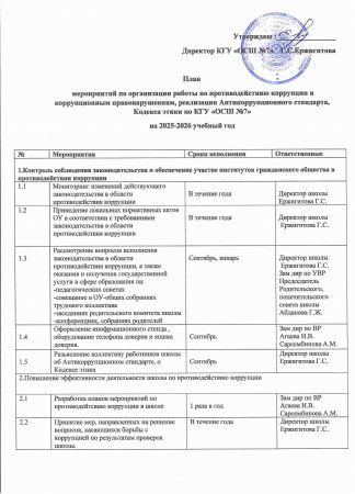 План по противодействию коорупции 2025-2026 учебный год